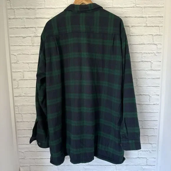 LL Bean Flannel Fleece Lined XL Tall Button Up Long Sleeve Blue Green Plaid - Picture 4 of 11